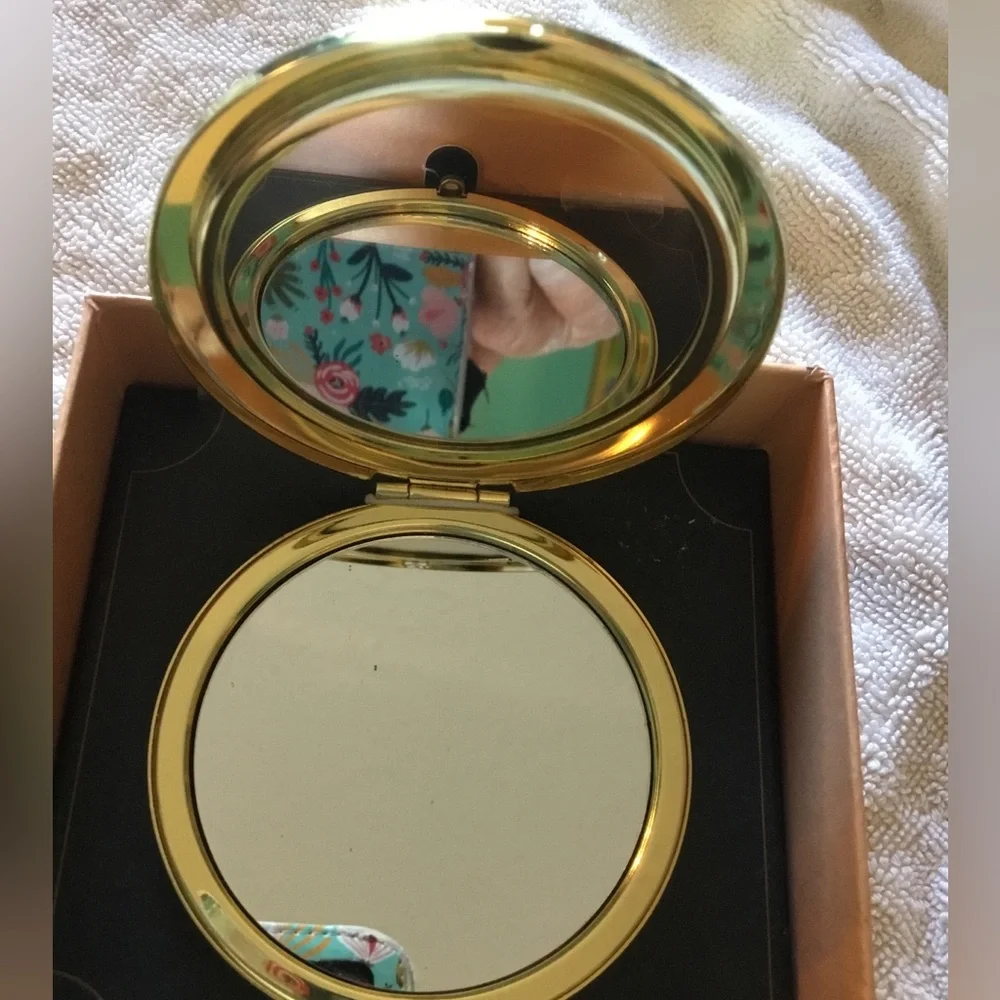 Monet Gold-tone Heart Compact with Pink & Purple Stones